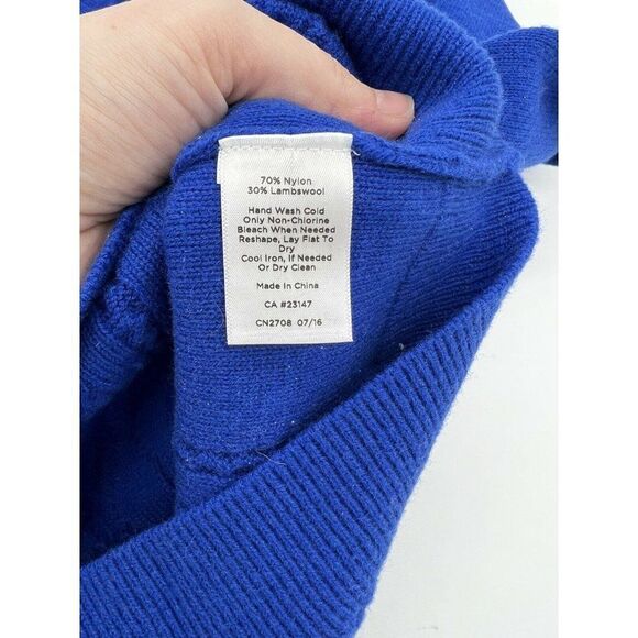 Talbots Petite Small Sweater Lambswool/Nylon Shoulder Button Blue Cable Knit - Picture 4 of 5